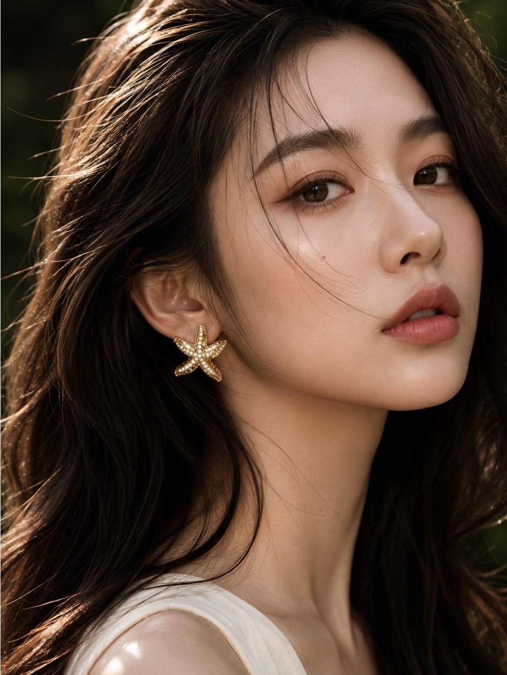 Gold plated and Pearl Starfish Drop Earrings - Picture 4 of 9
